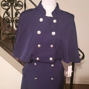 2-Piece Navy Cape Dress- Size 14